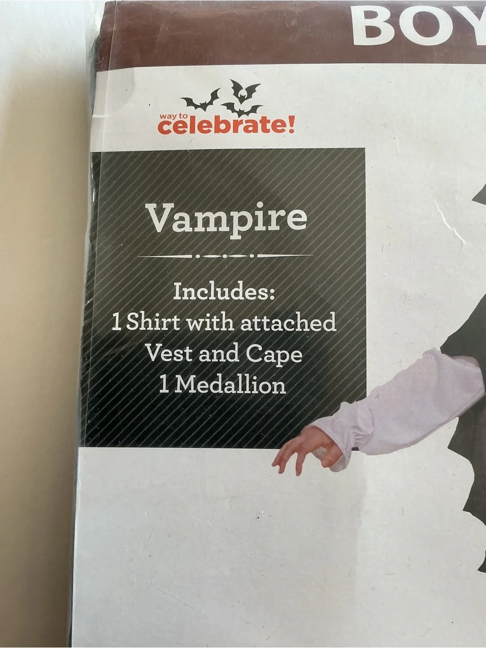 New Vampire Costume Boys' Size S 6/7 3pc Shirt w/ Attached Vest Cape & Medallion